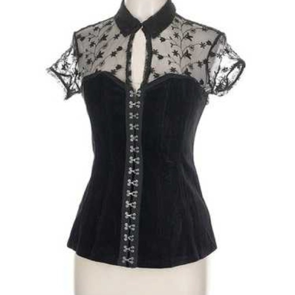 Tripp NYC 90s Y2K Black Lace Collared Corset Top Medium